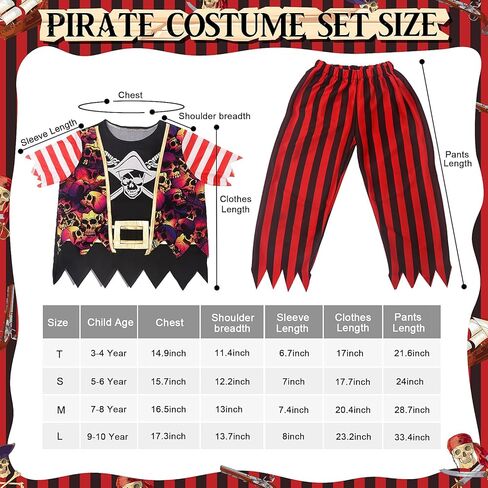 FUNCREVITY Pirate Costume Kids Coat Pants Hat With Accessories Deluxe Set for Pirate Party Pirate Cosplay in Kuwait