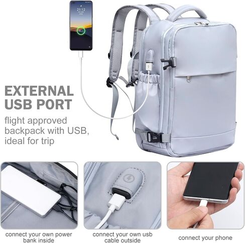 حقيبة ظهر للكمبيوتر المحمول للسفر من JULY'S SONG للنساء والرجال، مقاس 16 بوصة مع منفذ شحن USB مع حجرة للأحذية، حقيبة ظهر جامعية مقاومة للماء، رمادي in Kuwait