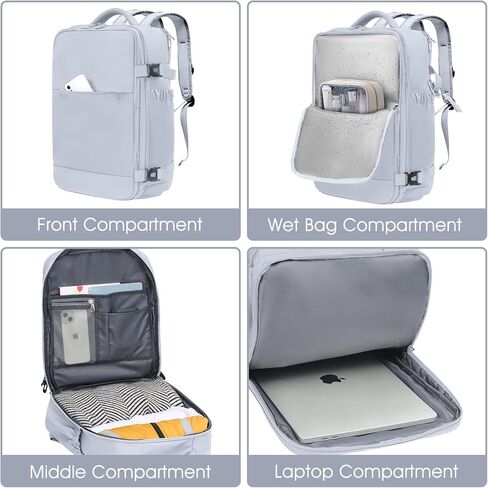 حقيبة ظهر للكمبيوتر المحمول للسفر من JULY'S SONG للنساء والرجال، مقاس 16 بوصة مع منفذ شحن USB مع حجرة للأحذية، حقيبة ظهر جامعية مقاومة للماء، رمادي in Kuwait