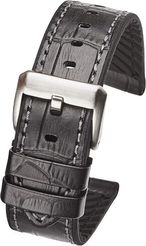 سوار ساعة ألبين من جلد التمساح الأصلي مع بطانة سيليكون - أسود - 20 ملم، 22 ملم، 24 ملم in Kuwait