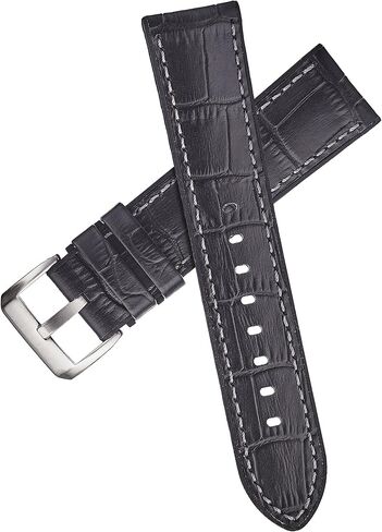 سوار ساعة ألبين من جلد التمساح الأصلي مع بطانة سيليكون - أسود - 20 ملم، 22 ملم، 24 ملم in Kuwait