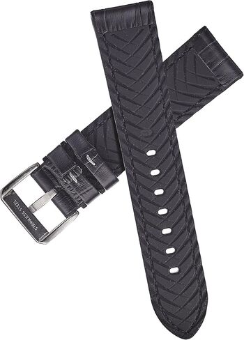 سوار ساعة ألبين من جلد التمساح الأصلي مع بطانة سيليكون - أسود - 20 ملم، 22 ملم، 24 ملم in Kuwait