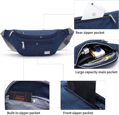TINYAT Large Fanny Pack Travel Waist Bag Lightweight for Men&Women with Adjustable Strap T206,Deep Grey in Kuwait