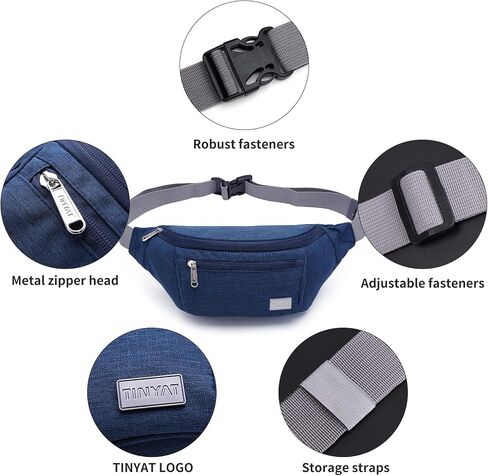 TINYAT Large Fanny Pack Travel Waist Bag Lightweight for Men&Women with Adjustable Strap T206,Deep Grey in Kuwait