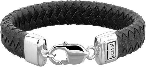 سوار كوزوي للرجال من الجلد المضفر باللون الأسود البسيط مع مشبك جراد البحر مصنوع من الفضة الإسترليني عيار 925، الطول 7,48 بوصة - 8,27 بوصة، العرض 0,51 بوصة، 0.63 أونصة in Kuwait