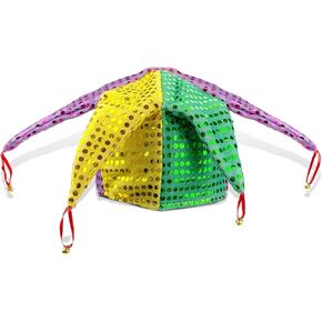 Bnikion Mardi Gras Hat الترتر المهرج المهرج السيرك كرنفال الهالوين قبعات الجوكر الجرس للبالغين الرجال المهرج زي الحفلات التنكرية التنكرية فستان أجراس مضلعة in Kuwait
