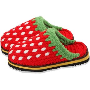 SamfuLoge شباشب قطنية مصنوعة يدويًا للنساء والرجال مزيج ألوان الفراولة والشتاء الدافئ ومضادة للانزلاق، شباشب قطنية مريحة وأحذية غرفة النوم المنزلية في الداخل والخارج in Kuwait