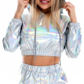 كنزة صوفية نسائية من Bornpom ذات قلنسوة معدنية وأكمام طويلة لامعة in Kuwait