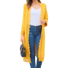 Women's Cardigan 3/4 Sleeve Lightweight Open Front Lace Wrap Long Duster Cardigans S-3X