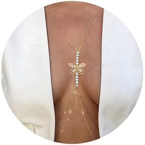 Sinalty Boho سلسلة الصدر كريستال سلاسل الصدرية مجوهرات الجسم فراشة للنساء والفتيات in Kuwait