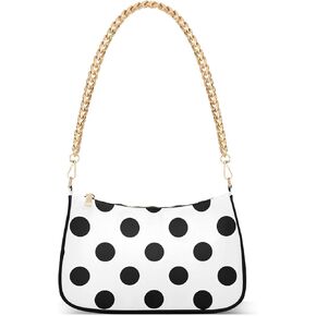 Clutch Shoulder Bags Tote Evening Purse Handbags for Women Hobo Bags Polka Dots Black White with Zipper Closure in Saudi Arabia