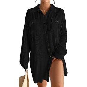 Bsubseach Cover Up Shirts for Women Button Down Swim Coverup Beach Casual Blouse Tops