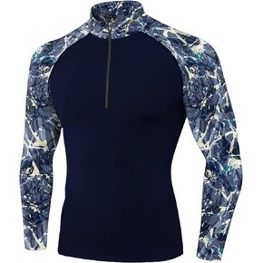Men's Long Sleeve UPF 50+ Sun Protection Skins Performance Fit Compression Rash Guard 1/4 Zip Pullover Fishing Shirts