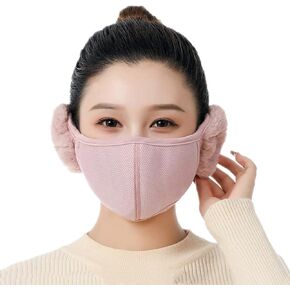 TecHong Unisex Winter Warm Windproof Mask with Fluffy Ear Covers - Thick Dustproof Breathable Mouth Cover Half Face Earflaps