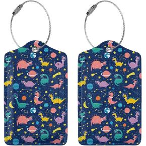 BLOCIT 2 عبوة من علامات الأمتعة مع غطاء للخصوصية - حلقة من الفولاذ المقاوم للصدأ، بطاقة عنوان - حقيبة سفر لطيفة لحقائب السفر للنساء والرجال والأطفال والفتيات (الديناصورات) in Kuwait