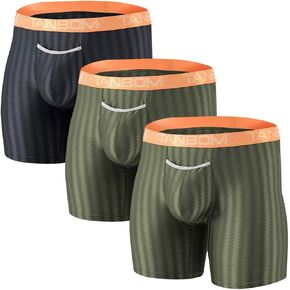 SUMABA Men's Boxer Briefs with Pouch 3-Pack Stretch Open Fly Underwear