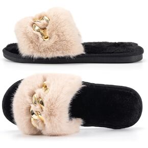 شبشب Sazujinwu الأنيق للنساء مع سلسلة لامعة | شبشب منزل داخلي من القطيفة الناعمة مفتوح الأصابع in Kuwait