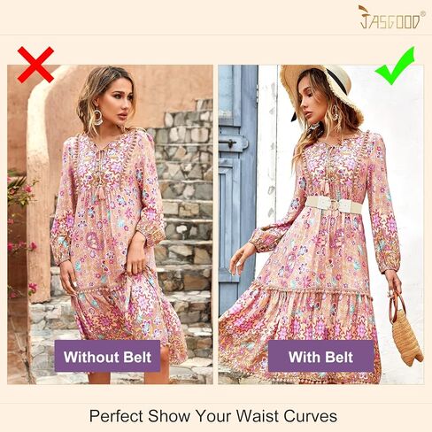 حزام مرن منسوج من JASGOOD للنساء، حزام خصر عريض قابل للتمدد لفستان بوهو للسيدات، حزام فستان صيفي in Kuwait