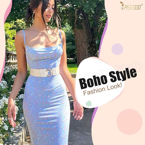 حزام مرن منسوج من JASGOOD للنساء، حزام خصر عريض قابل للتمدد لفستان بوهو للسيدات، حزام فستان صيفي in Kuwait