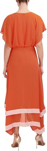 BCBGMAXAZRIA Women's V Neck Short Sleeve Flowy Maxi Tiered Handkerchief Dress in Saudi Arabia