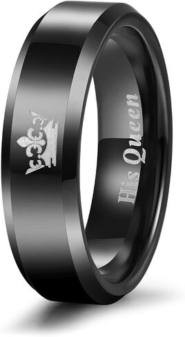 Her King His Queen Ring Black Tungsten Wedding Bands Width 6mm 8mm Size 6-13 (Price Seperated) in Saudi Arabia