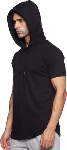 Short Sleeve Hooded T-Shirts for Men - 100% Cotton Shirts - Lightweight Muscle Tees Pullover Summer Hoodies in Saudi Arabia
