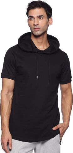 Short Sleeve Hooded T-Shirts for Men - 100% Cotton Shirts - Lightweight Muscle Tees Pullover Summer Hoodies in Saudi Arabia