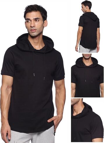 Short Sleeve Hooded T-Shirts for Men - 100% Cotton Shirts - Lightweight Muscle Tees Pullover Summer Hoodies in Saudi Arabia