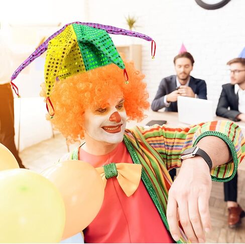 Bnikion Mardi Gras Hat الترتر المهرج المهرج السيرك كرنفال الهالوين قبعات الجوكر الجرس للبالغين الرجال المهرج زي الحفلات التنكرية التنكرية فستان أجراس مضلعة in Kuwait