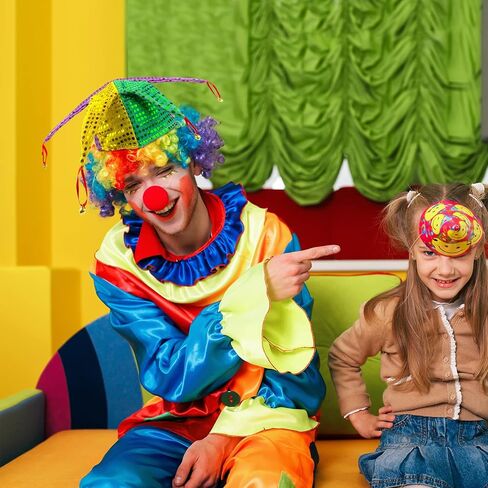 Bnikion Mardi Gras Hat الترتر المهرج المهرج السيرك كرنفال الهالوين قبعات الجوكر الجرس للبالغين الرجال المهرج زي الحفلات التنكرية التنكرية فستان أجراس مضلعة in Kuwait