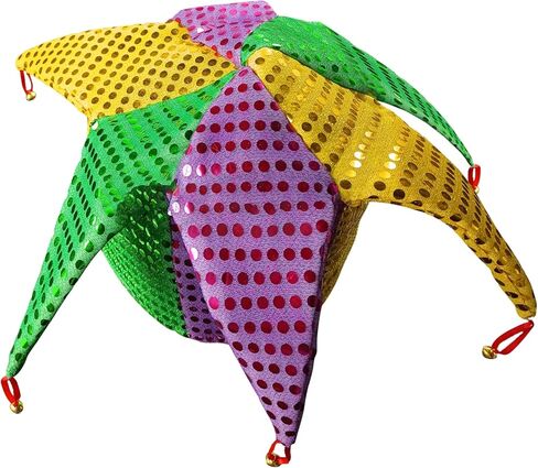 Bnikion Mardi Gras Hat الترتر المهرج المهرج السيرك كرنفال الهالوين قبعات الجوكر الجرس للبالغين الرجال المهرج زي الحفلات التنكرية التنكرية فستان أجراس مضلعة in Kuwait