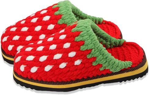 SamfuLoge شباشب قطنية مصنوعة يدويًا للنساء والرجال مزيج ألوان الفراولة والشتاء الدافئ ومضادة للانزلاق، شباشب قطنية مريحة وأحذية غرفة النوم المنزلية في الداخل والخارج in Kuwait