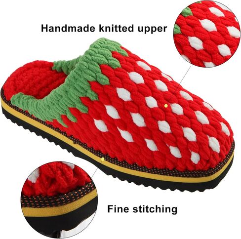 SamfuLoge شباشب قطنية مصنوعة يدويًا للنساء والرجال مزيج ألوان الفراولة والشتاء الدافئ ومضادة للانزلاق، شباشب قطنية مريحة وأحذية غرفة النوم المنزلية في الداخل والخارج in Kuwait