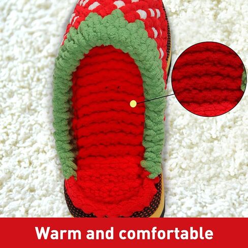 SamfuLoge شباشب قطنية مصنوعة يدويًا للنساء والرجال مزيج ألوان الفراولة والشتاء الدافئ ومضادة للانزلاق، شباشب قطنية مريحة وأحذية غرفة النوم المنزلية في الداخل والخارج in Kuwait