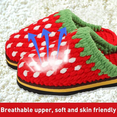 SamfuLoge شباشب قطنية مصنوعة يدويًا للنساء والرجال مزيج ألوان الفراولة والشتاء الدافئ ومضادة للانزلاق، شباشب قطنية مريحة وأحذية غرفة النوم المنزلية في الداخل والخارج in Kuwait