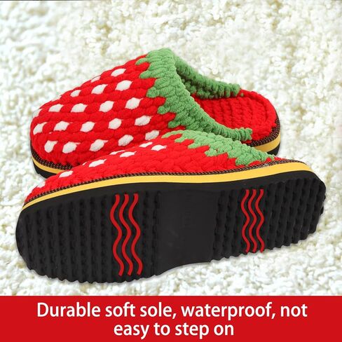 SamfuLoge شباشب قطنية مصنوعة يدويًا للنساء والرجال مزيج ألوان الفراولة والشتاء الدافئ ومضادة للانزلاق، شباشب قطنية مريحة وأحذية غرفة النوم المنزلية في الداخل والخارج in Kuwait