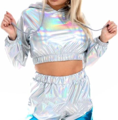 كنزة صوفية نسائية من Bornpom ذات قلنسوة معدنية وأكمام طويلة لامعة in Kuwait