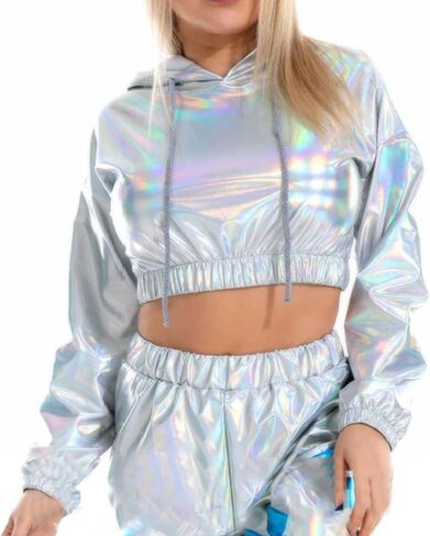 كنزة صوفية نسائية من Bornpom ذات قلنسوة معدنية وأكمام طويلة لامعة in Kuwait