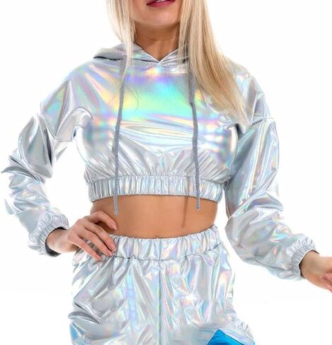 كنزة صوفية نسائية من Bornpom ذات قلنسوة معدنية وأكمام طويلة لامعة in Kuwait