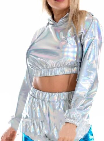 كنزة صوفية نسائية من Bornpom ذات قلنسوة معدنية وأكمام طويلة لامعة in Kuwait