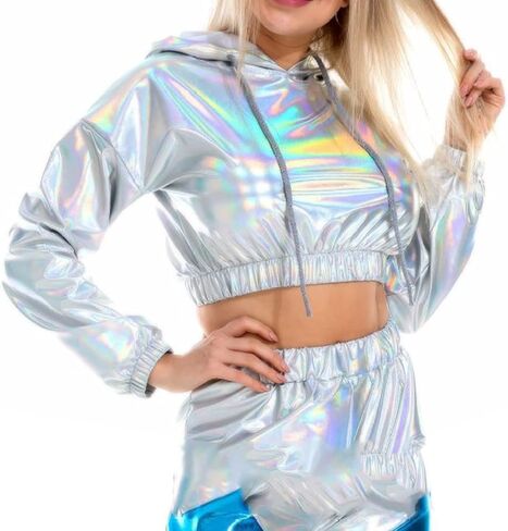 كنزة صوفية نسائية من Bornpom ذات قلنسوة معدنية وأكمام طويلة لامعة in Kuwait