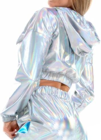 كنزة صوفية نسائية من Bornpom ذات قلنسوة معدنية وأكمام طويلة لامعة in Kuwait