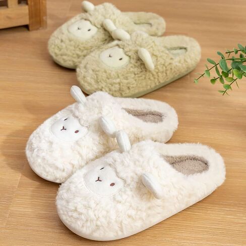 JadeRich Women's Cute Animal Slippers Winter Warm Fuzzy Plush House Slipper Cartoon Sheep Indoor Shoes in Kuwait