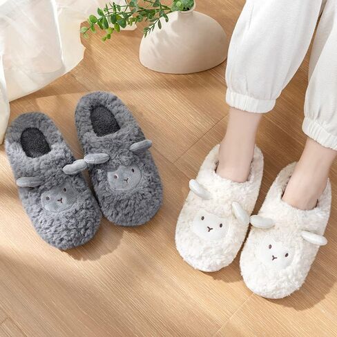 JadeRich Women's Cute Animal Slippers Winter Warm Fuzzy Plush House Slipper Cartoon Sheep Indoor Shoes in Saudi Arabia