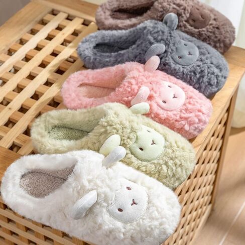 JadeRich Women's Cute Animal Slippers Winter Warm Fuzzy Plush House Slipper Cartoon Sheep Indoor Shoes in Kuwait
