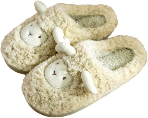 JadeRich Women's Cute Animal Slippers Winter Warm Fuzzy Plush House Slipper Cartoon Sheep Indoor Shoes in Kuwait