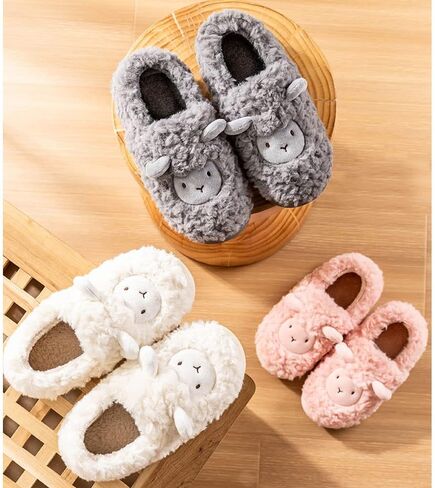 JadeRich Women's Cute Animal Slippers Winter Warm Fuzzy Plush House Slipper Cartoon Sheep Indoor Shoes in Saudi Arabia