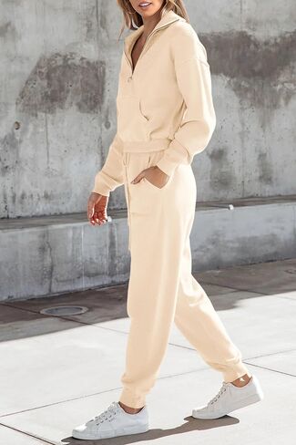 مجموعة سترة نسائية من PRETTYGARDEN مكونة من قطعتين، بلوفر بسحاب، سويت شيرت رياضي، بنطلون رياضي، ملابس غير رسمية in Kuwait