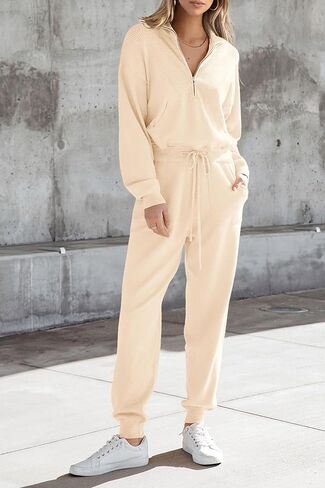 مجموعة سترة نسائية من PRETTYGARDEN مكونة من قطعتين، بلوفر بسحاب، سويت شيرت رياضي، بنطلون رياضي، ملابس غير رسمية in Kuwait