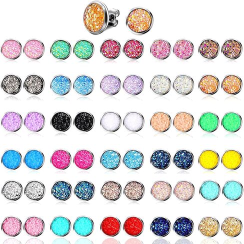 32 Pairs Faux Druzy Stud Earrings Bohemian Round Stud Earrings Stainless Steel Pierced Earrings Jewelry for Women in Saudi Arabia
